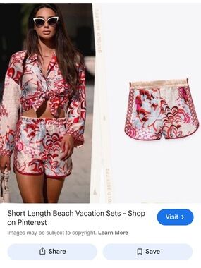 Zara Women's Vibrant Patterned Shorts & TOP - Red and Blue